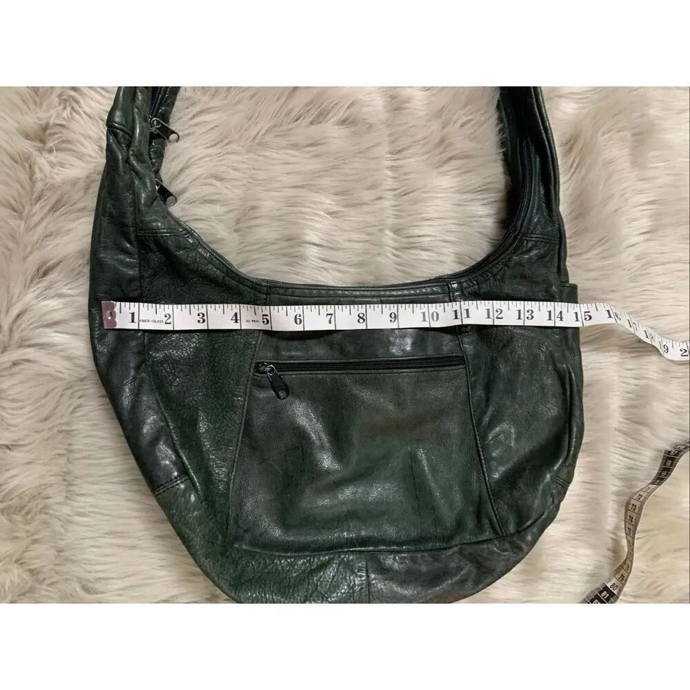 Dark green leather hobo shoulder bag purse - Picture 14 of 15